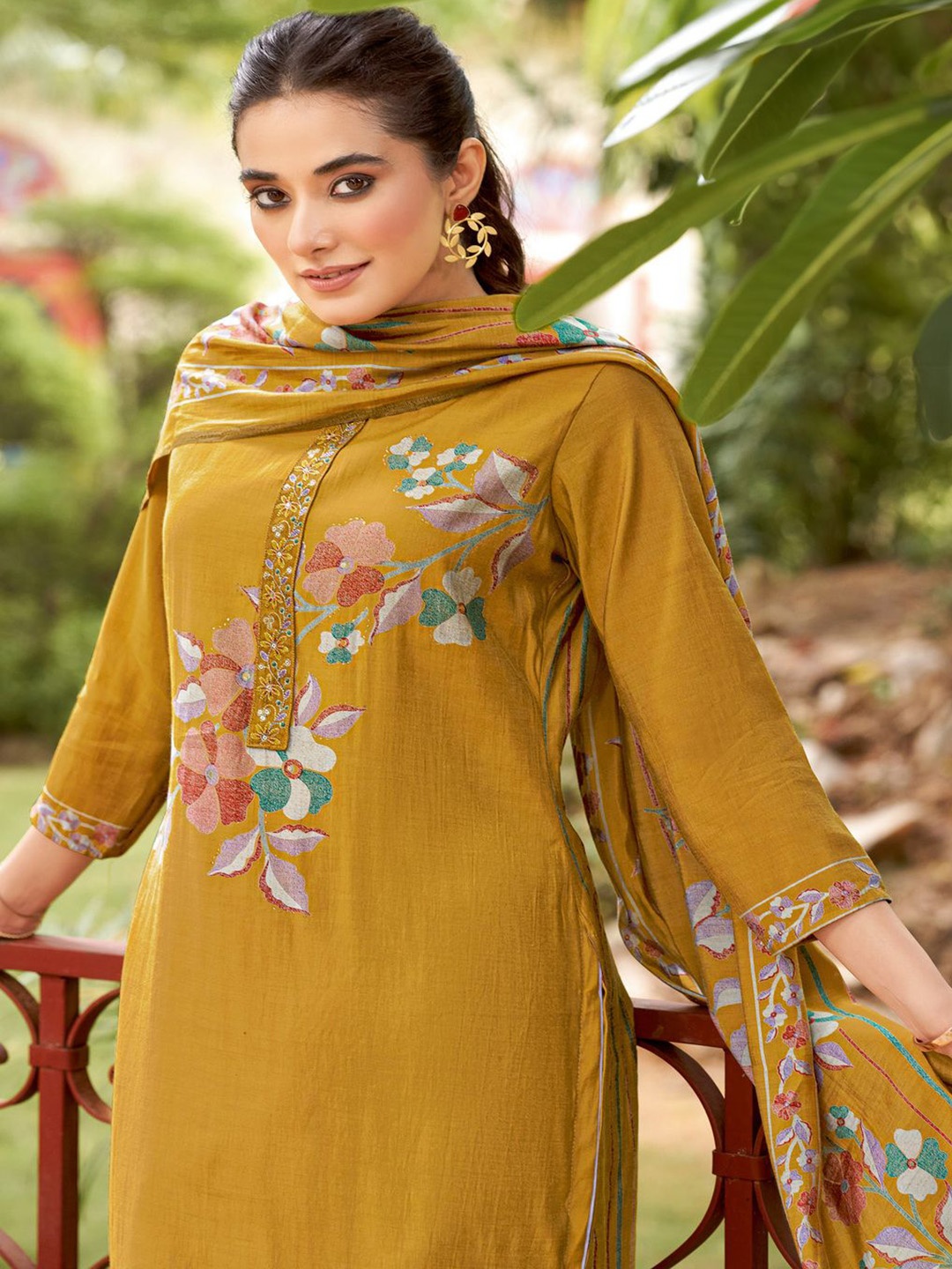 

DRAVINAM Trends Embroidered Unstitched Dress Material, Yellow