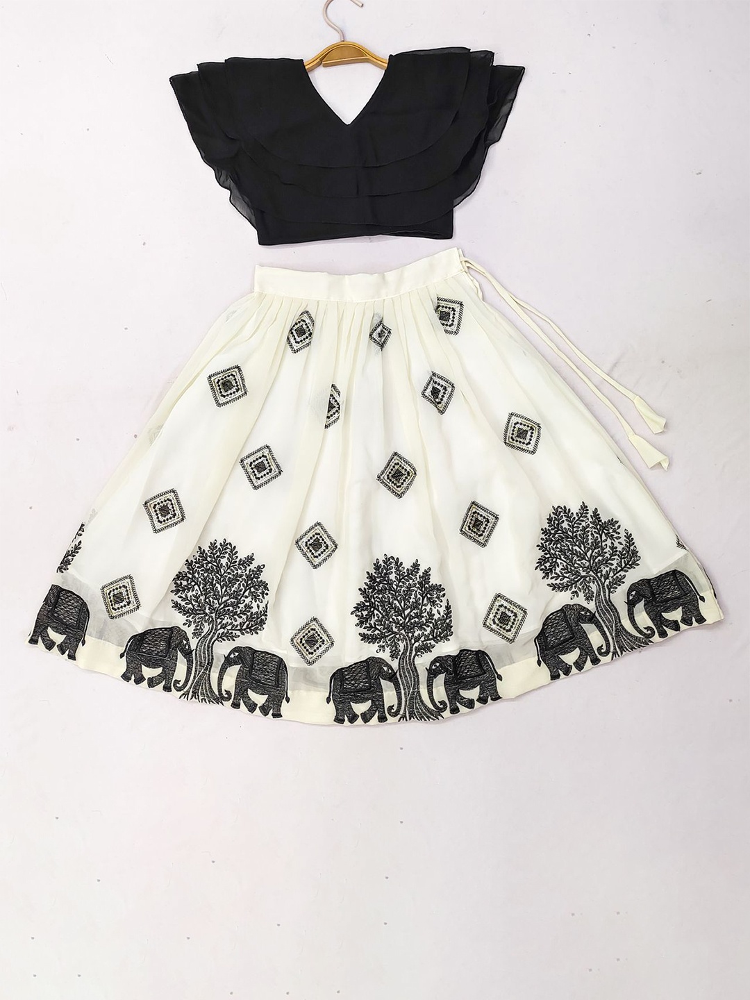 

BAESD Girls Embellished Mukaish Ready to Wear Lehenga &, White