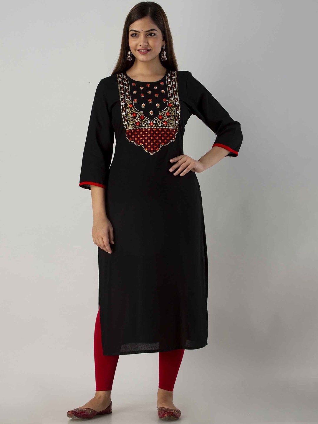 

KALINI Women Floral Embroidered Kurta, Black