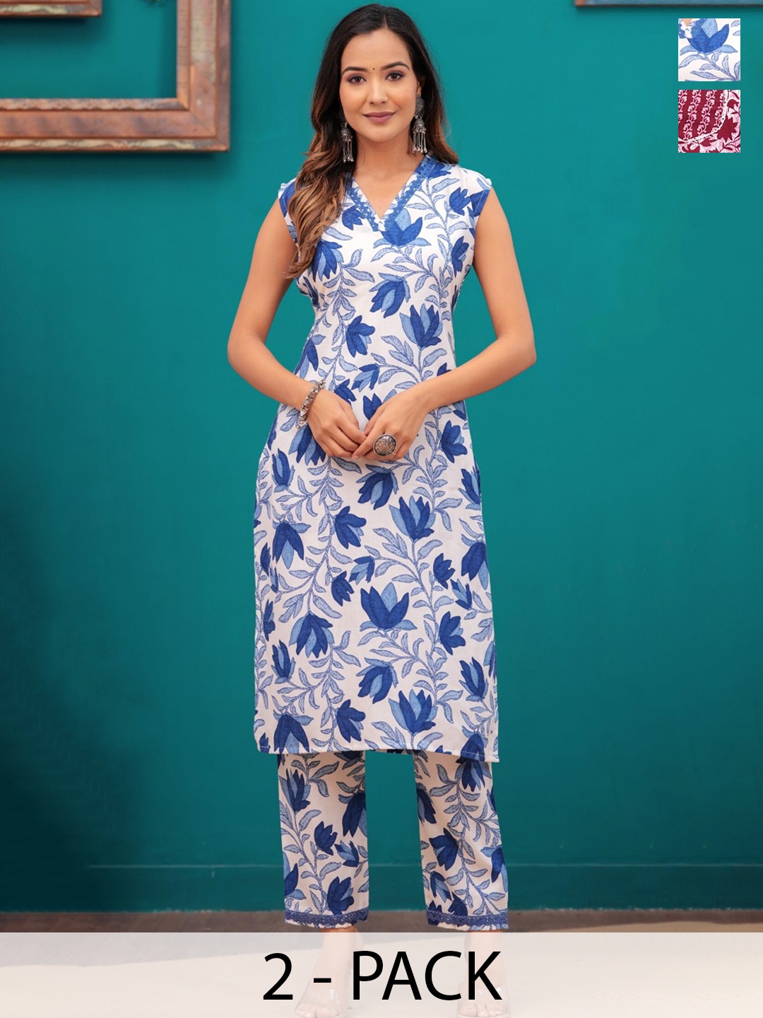 

Moda Rapido Women Ethnic Motifs Printed Regular Kurta with Trousers, Red