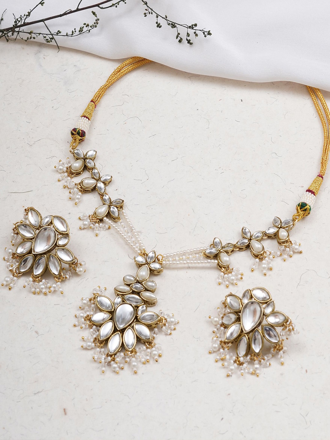 

BeAbhika Gold-Plated Stone Studded & Beaded Jewellery Set
