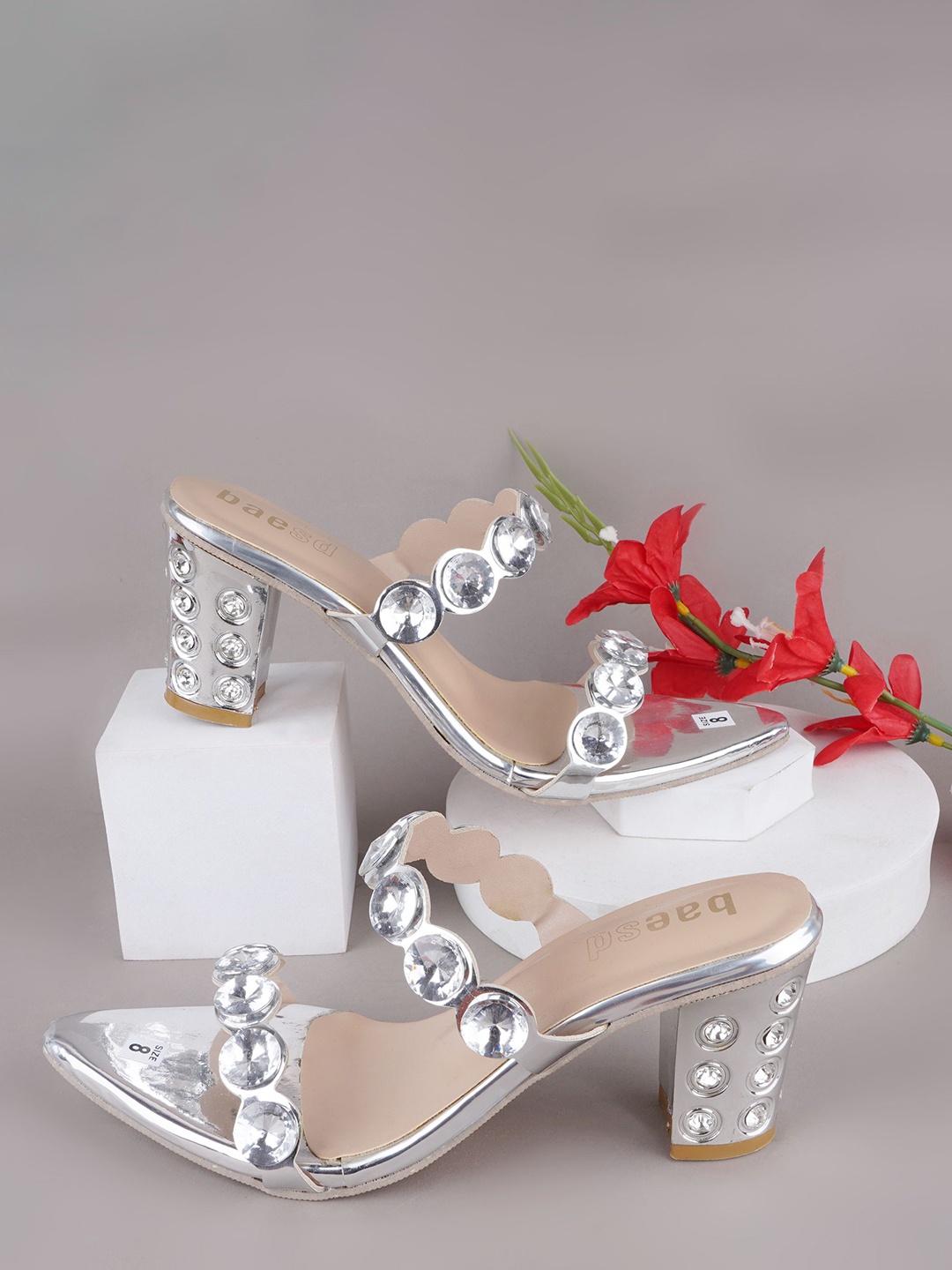 

BAESD Embellished Party Block Sandals, Silver