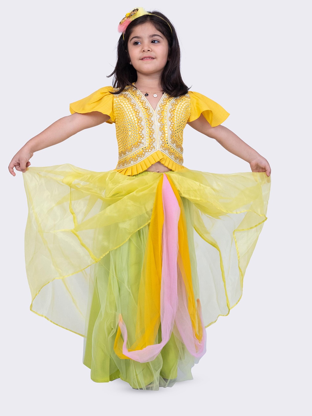 

Twisha Girls Embellished Lehenga With Choli, Mustard