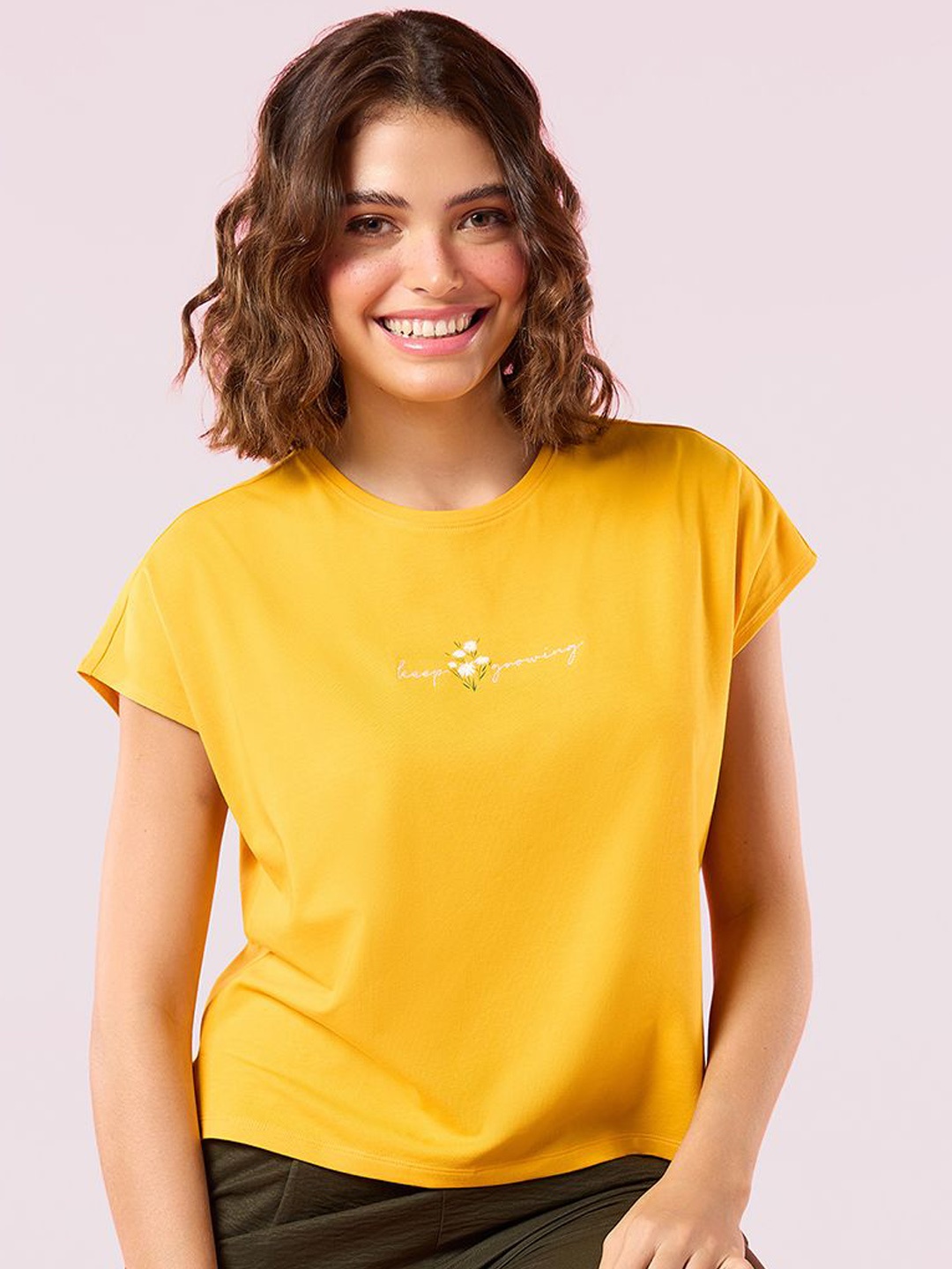 

Enamor Graphic Embroidered Dolman Sleeve Crew Neck Lounge T-Shirt, Orange