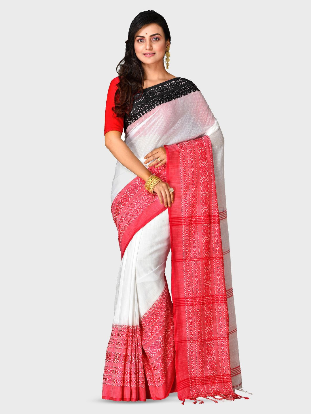 

Crochetin Khadi Saree, White