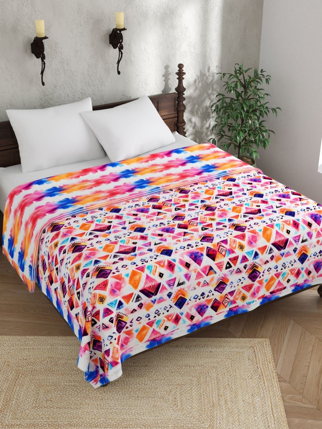 

EverHOME Pink & Blue Ethnic Motifs AC Room 150 GSM Double Bed Dohar