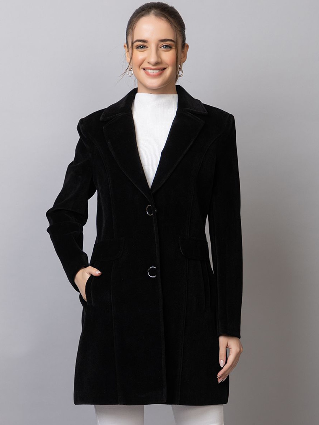 

YHA Single Breasted Full Sleeves Winter Wear Long Overcoat, Black