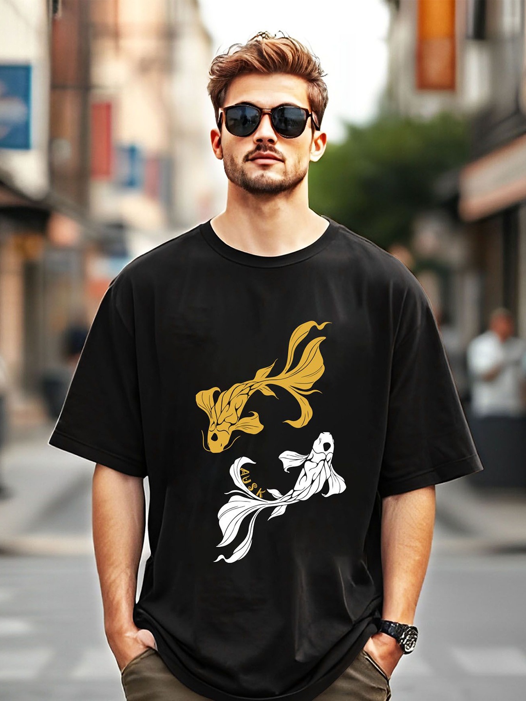 

AUSK Men Printed Pockets T-shirt, Black