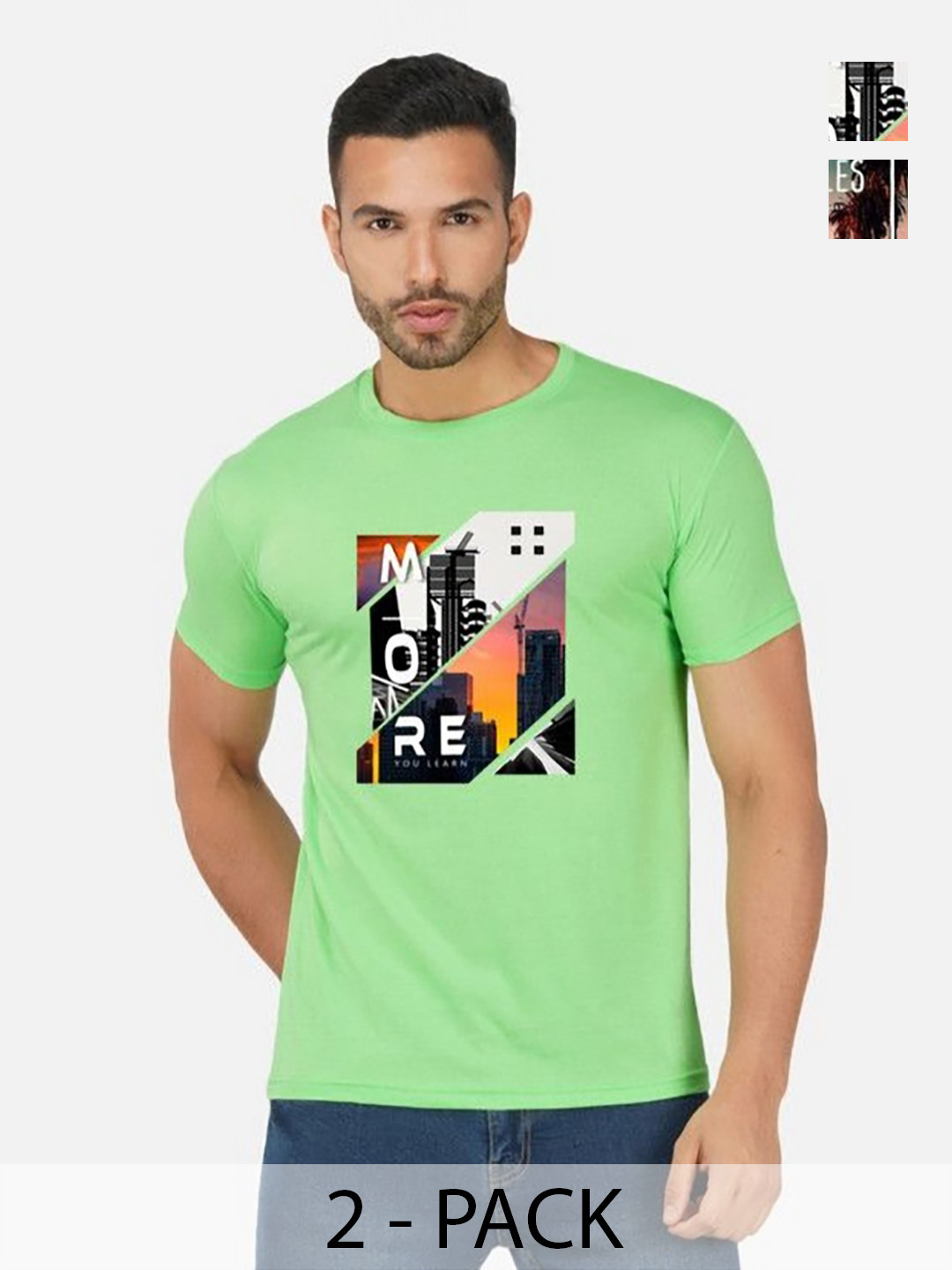 

GLOBAL NOMAD Men 2 Printed Bio Finish Applique T-shirt, Green