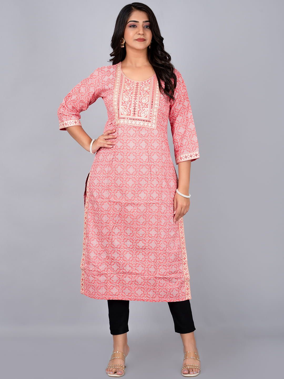 

TRIVEDI Bandhani Printed Pure Cotton Kurta, Peach