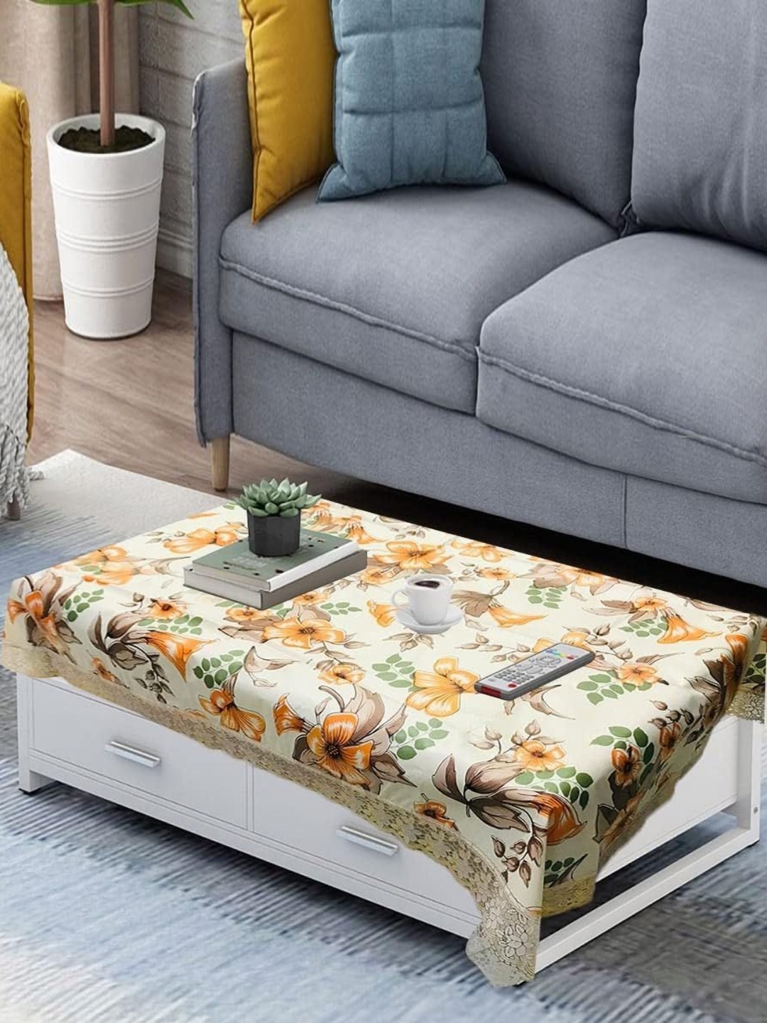 

Homerz Cream-Coloured Floral Waterproof Plastic 4-Seater Table Cover