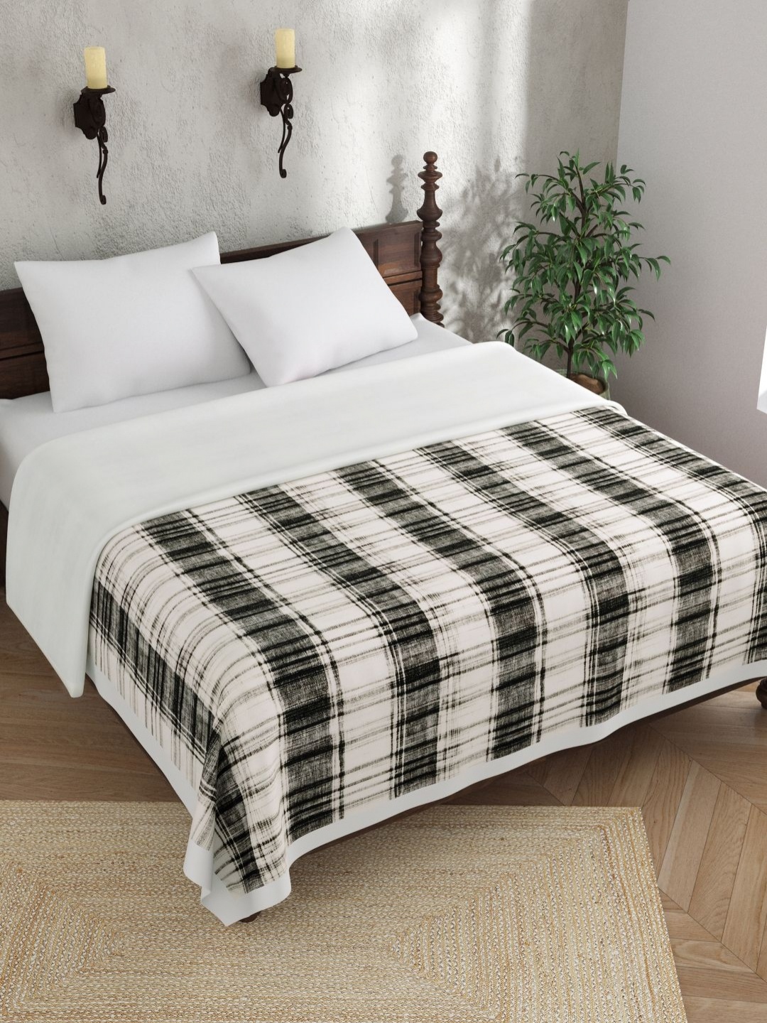 

EverHOME Multicoloured Checked AC Room 150 GSM Double Bed Dohar, White