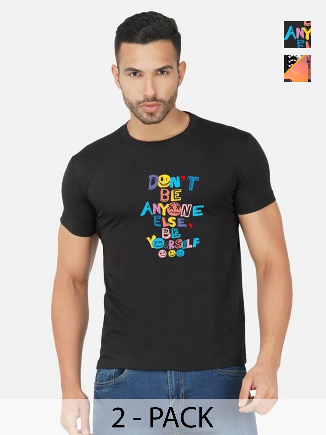 

GLOBAL NOMAD Men 2 Printed Bio Finish T-shirt, Black