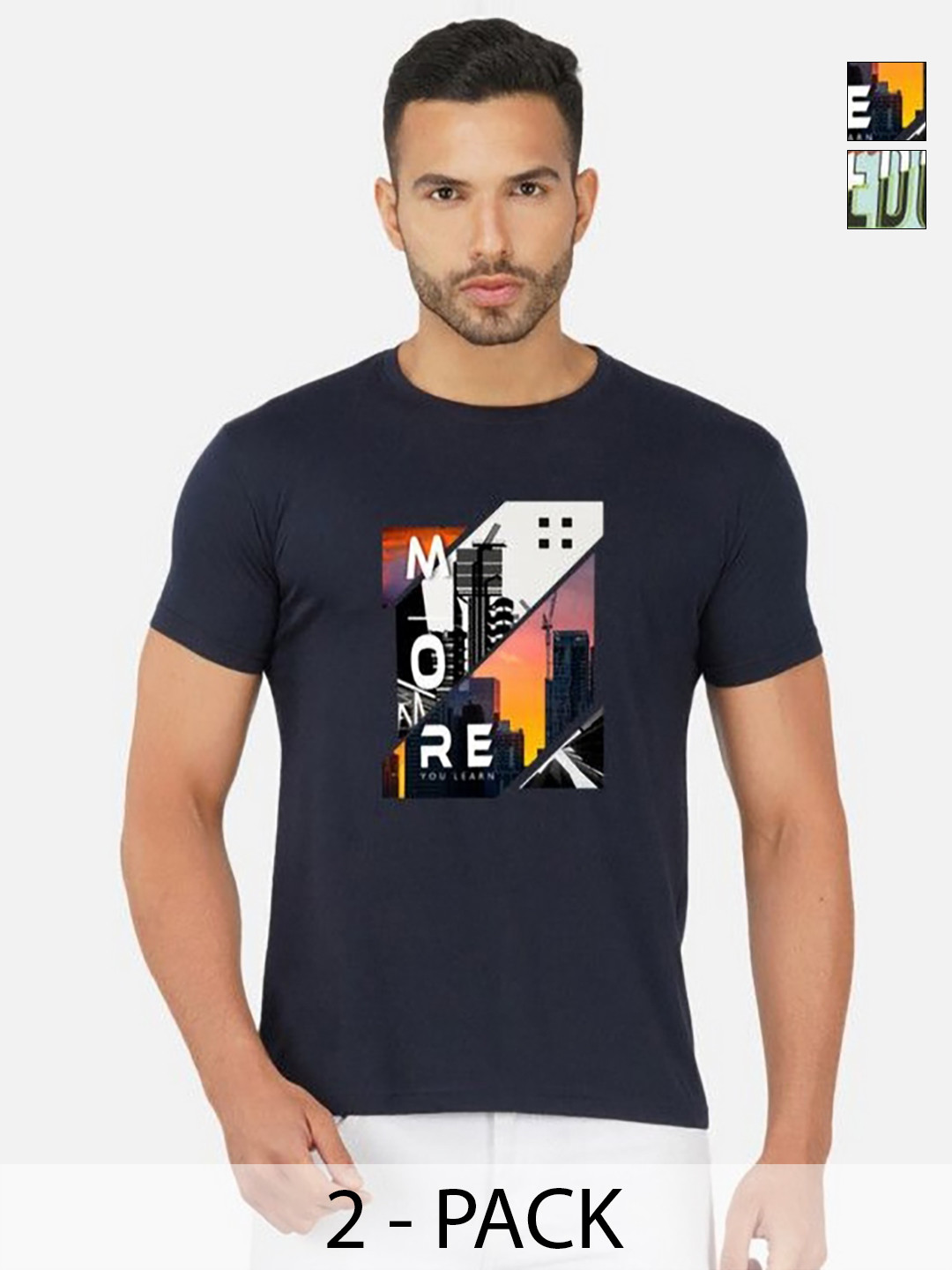 

GLOBAL NOMAD Men 2 Printed Bio Finish Applique T-shirt, Navy blue