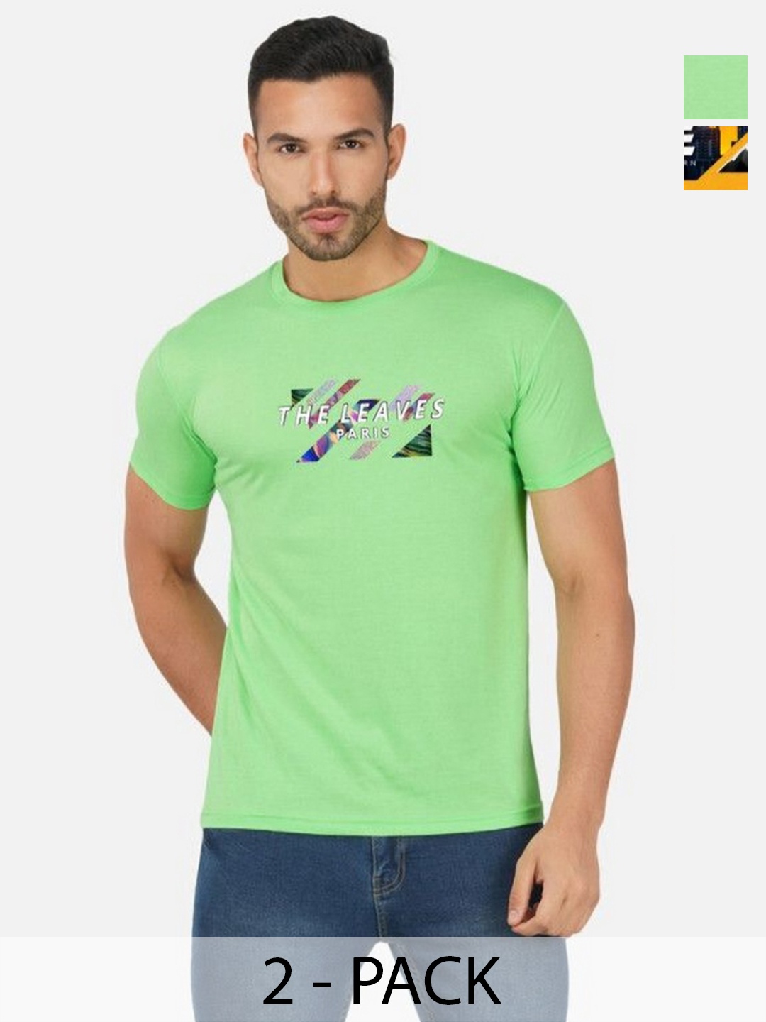 

GLOBAL NOMAD Men 2 Printed Bio Finish Applique T-shirt, Green