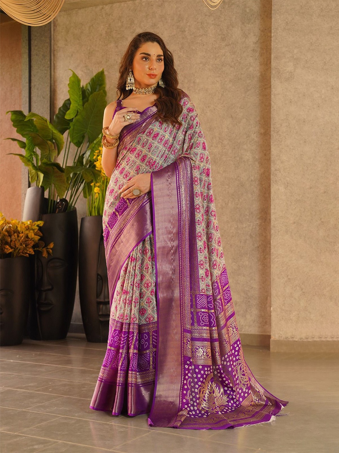 

Sitanjali Zari Art Silk Maheshwari Saree, Purple