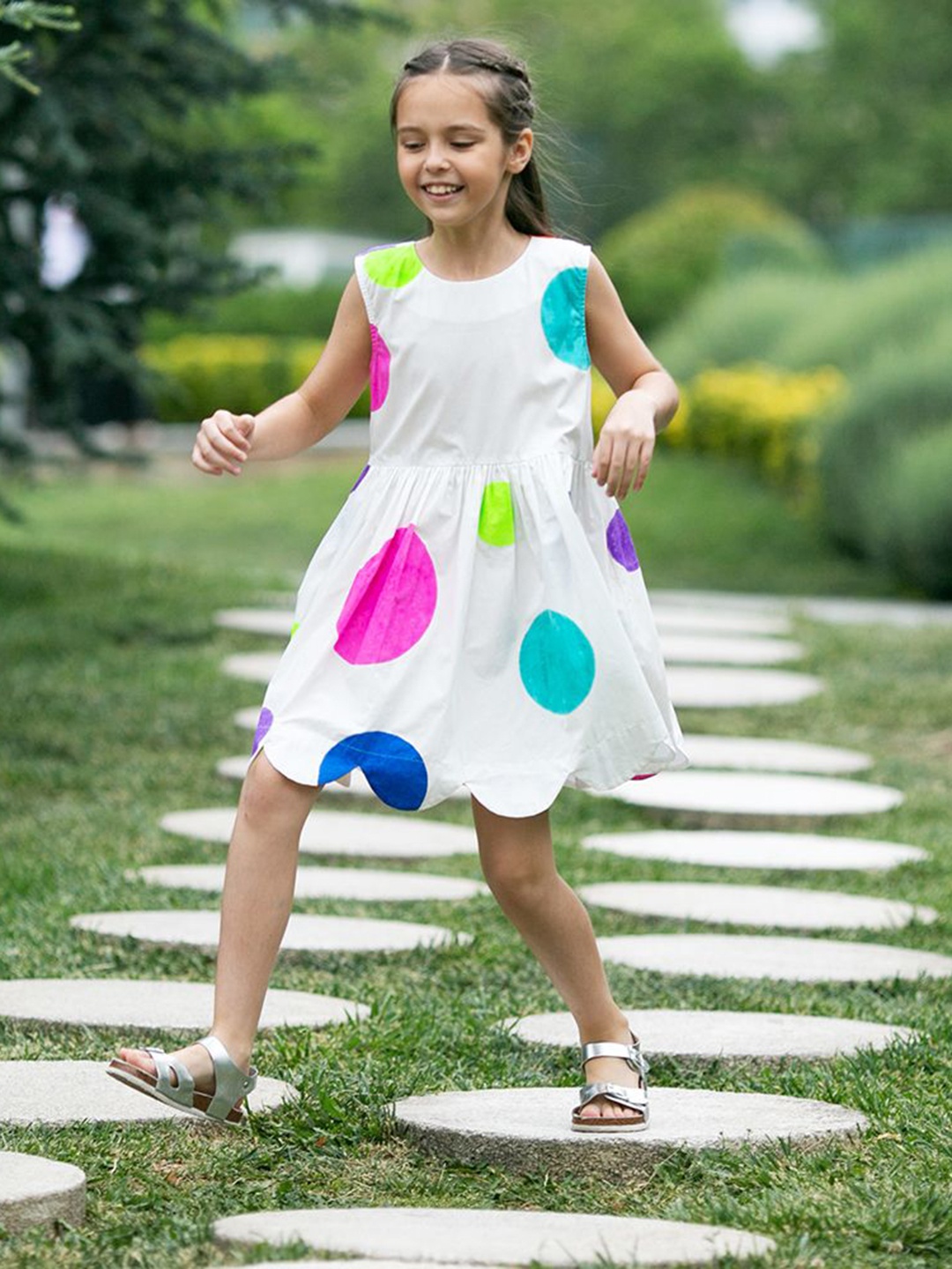 

Anaario Polka Dot Print Organic Cotton A-Line Dress, White