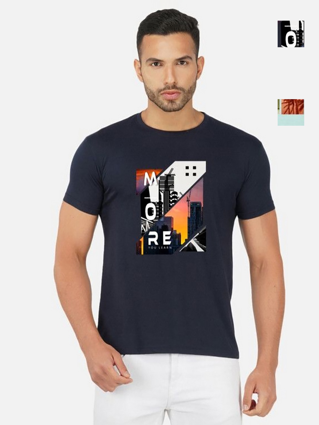 

GLOBAL NOMAD Men 2 Printed Bio Finish Applique T-shirt, Navy blue