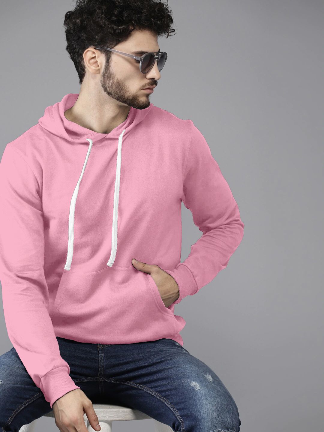 

QOSHA Men Hooded Sweatshirt, Pink
