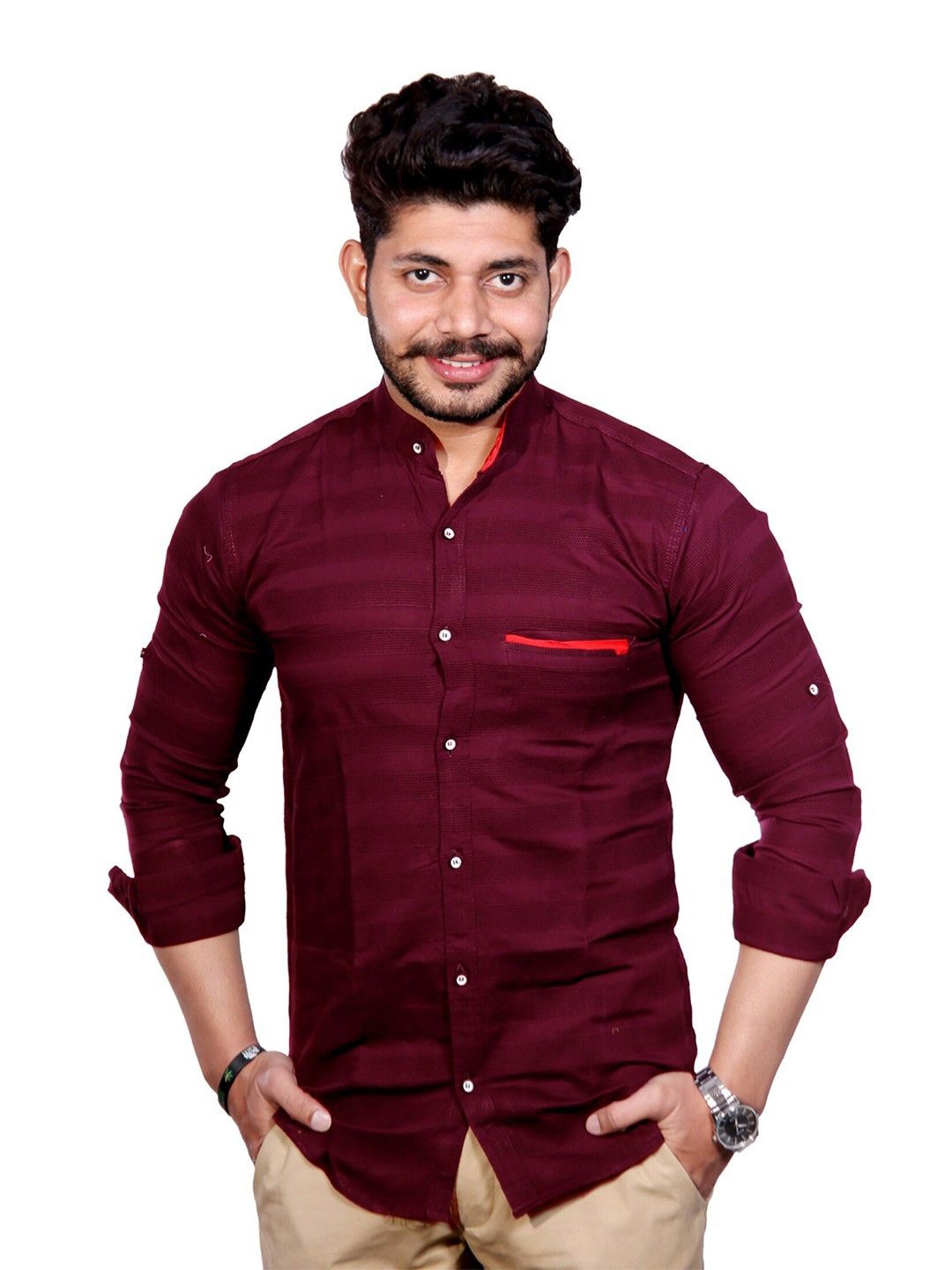 

PulseIQ Men Slim Fit Horizontal Stripes Opaque Striped Casual Shirt, Maroon