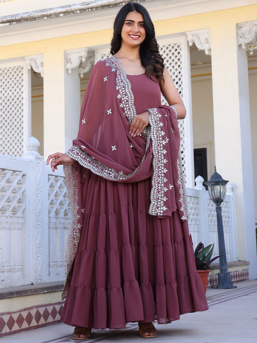 

Wedani Women Layered Kurta with Pyjamas & With Dupatta, Rose