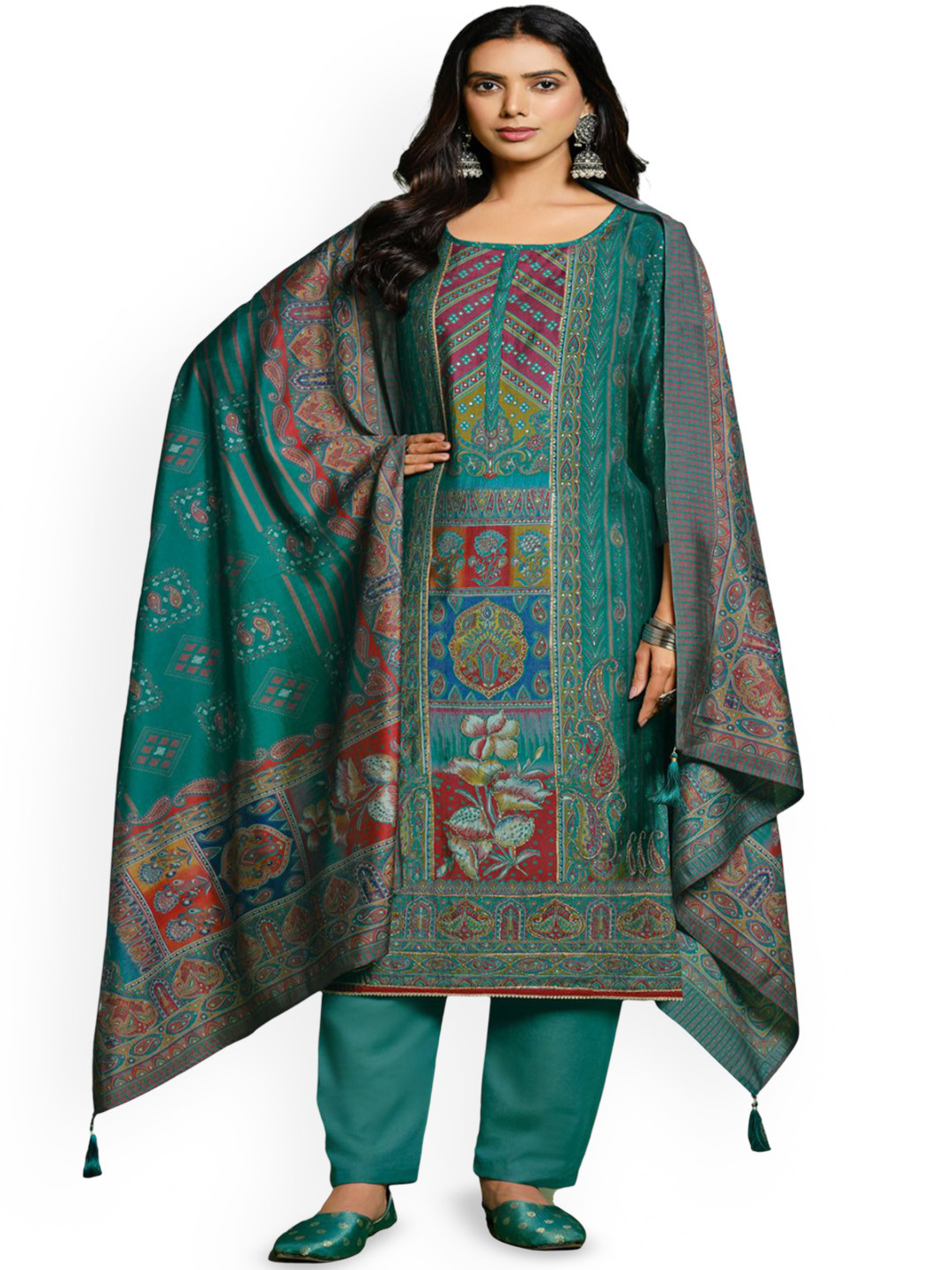 

DRAVINAM Trends Embroidered Pure Cotton Unstitched Dress Material, Blue