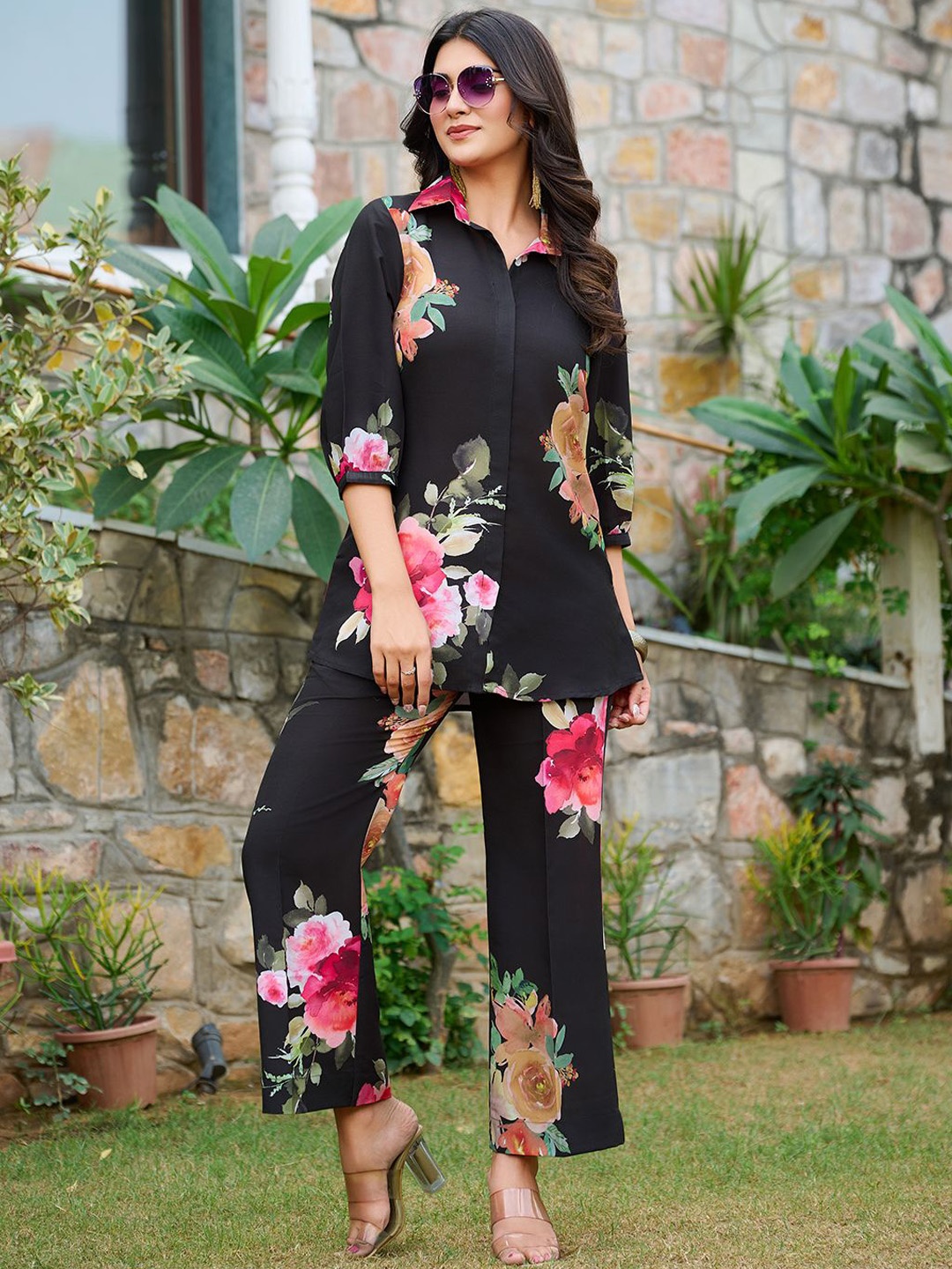 

Moda Rapido Printed Top With Trousers Co-Ords, Black