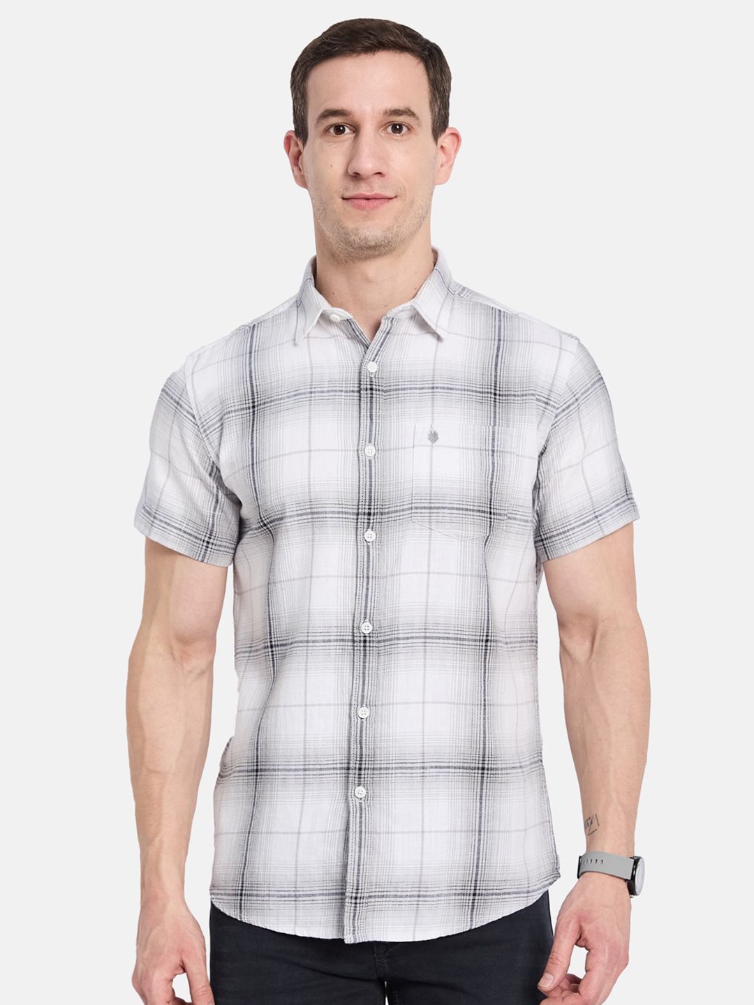 

METTLE Men Opaque Checked Casual Shirt, Grey