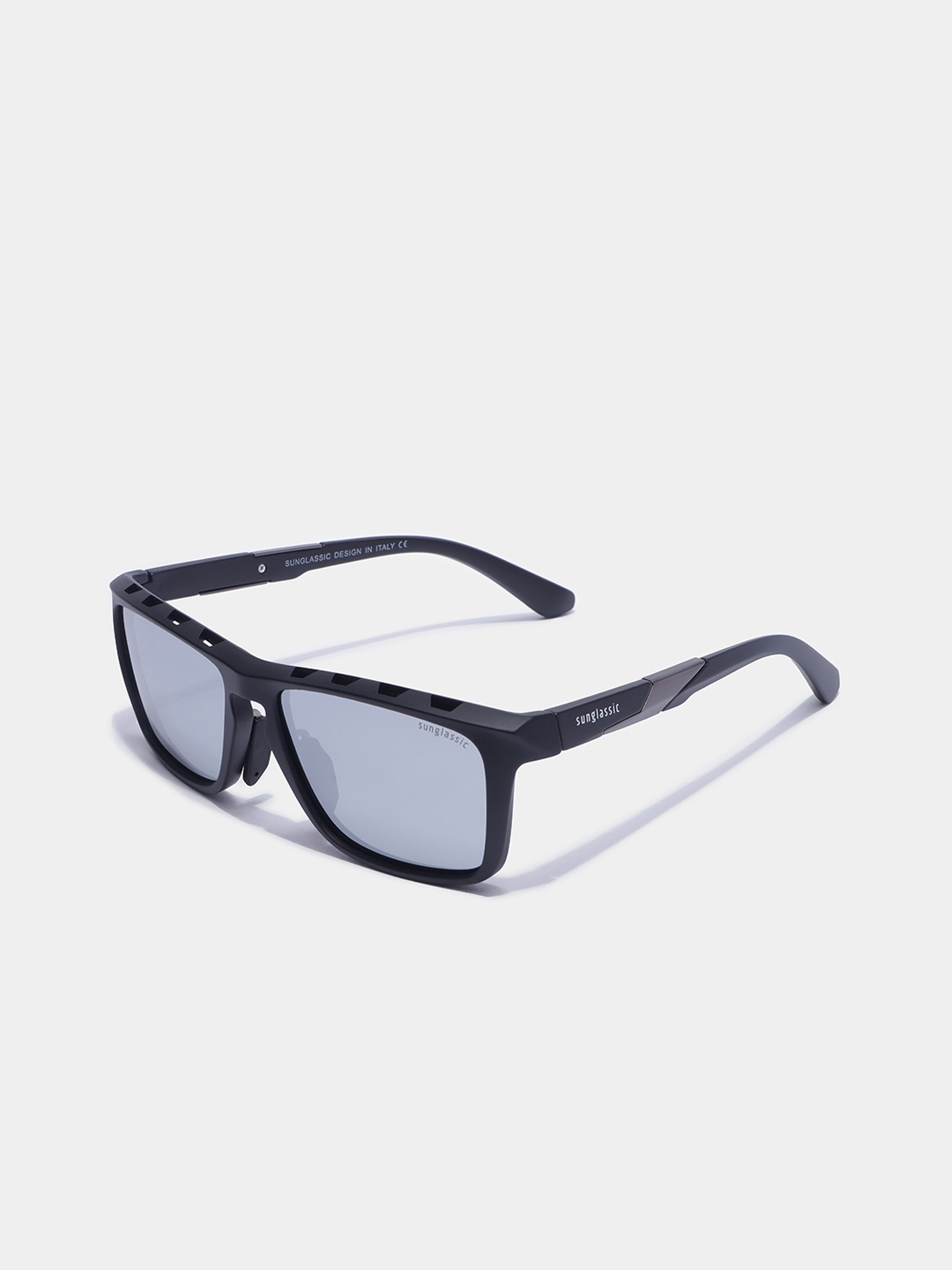 

SUNGLASSIC Hawk Black Silver Mercury Polarized Rectangle TR90 SunglassesHAWK-BLACK-MIRROR