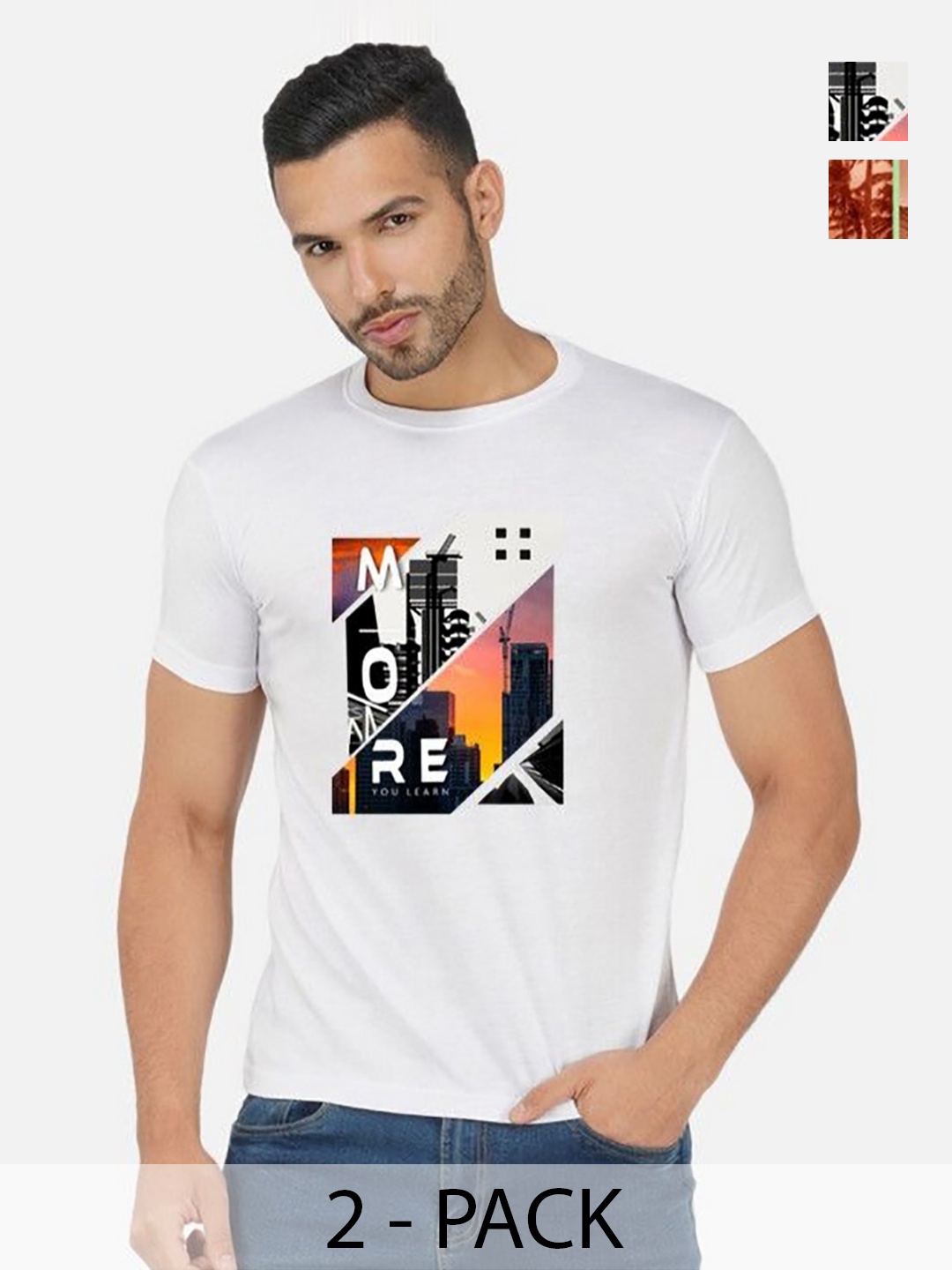 

GLOBAL NOMAD Men 2 Printed Bio Finish Applique T-shirt, White