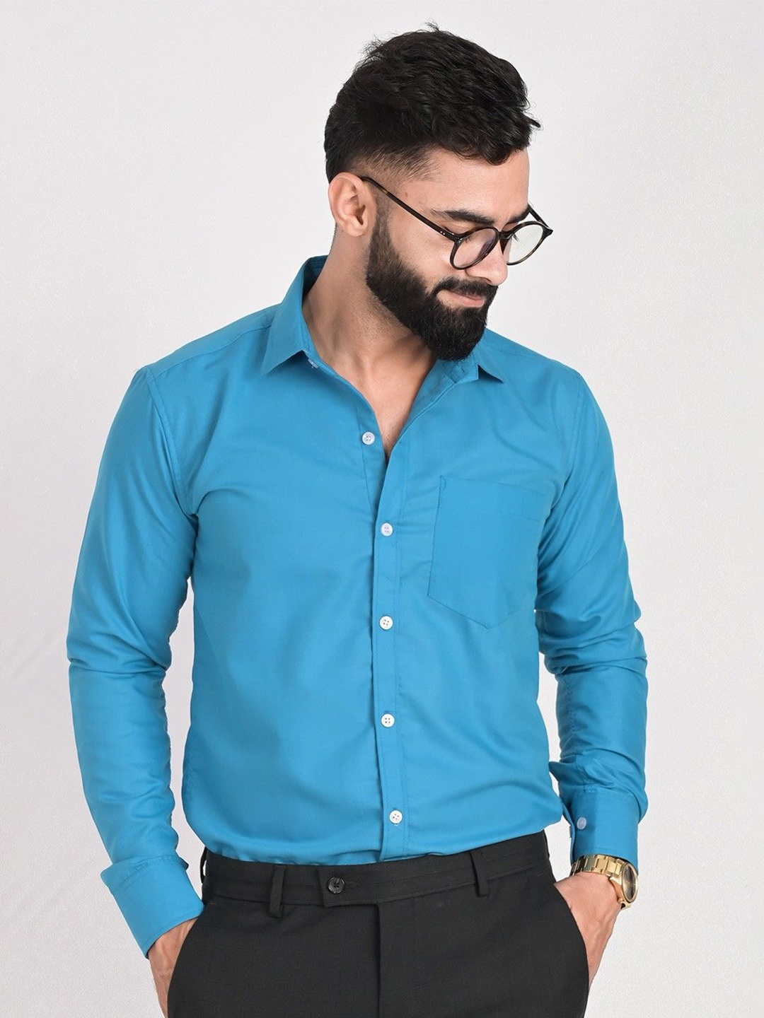 

PulseIQ Men Slim Fit Opaque Formal Shirt, Blue