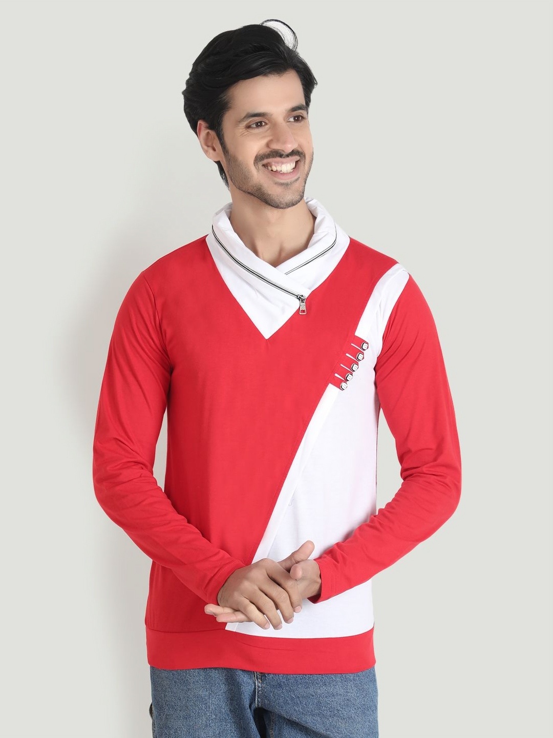 

Black Collection Men Colourblocked V-Neck T-shirt, Red