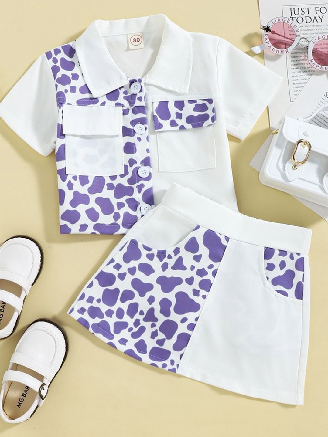 

LULU & SKY Girls Printed Shirt with Skirt, Purple
