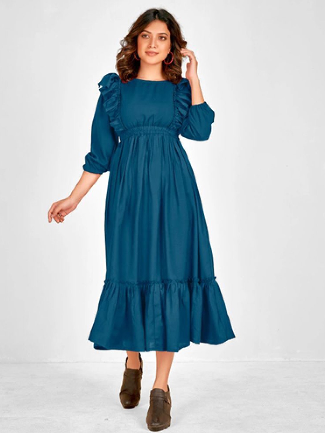 

Jash Creation Applique Crepe Fit & Flare Maxi Dress, Blue