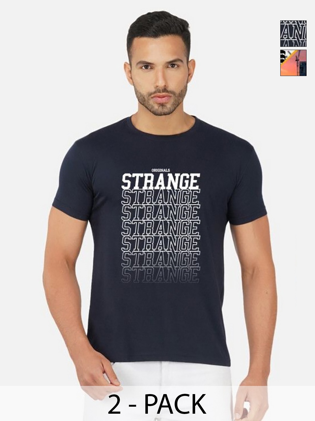 

GLOBAL NOMAD Men 2 Printed Bio Finish T-shirt, Navy blue