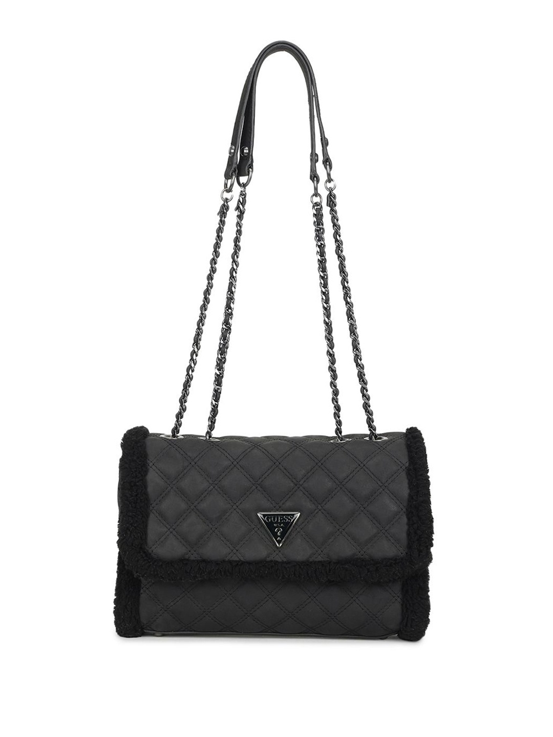 

GUESS Textured PU Shoulder Bag with Quilted, Black