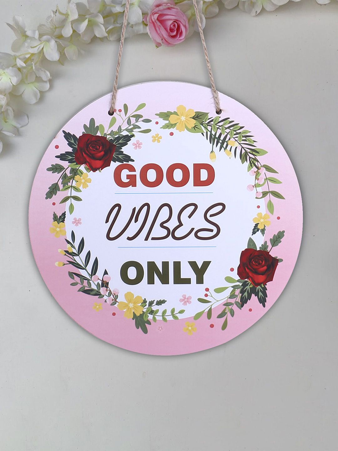 

Kuber Industries White & Pink Printed Wooded Wall HangingDecor