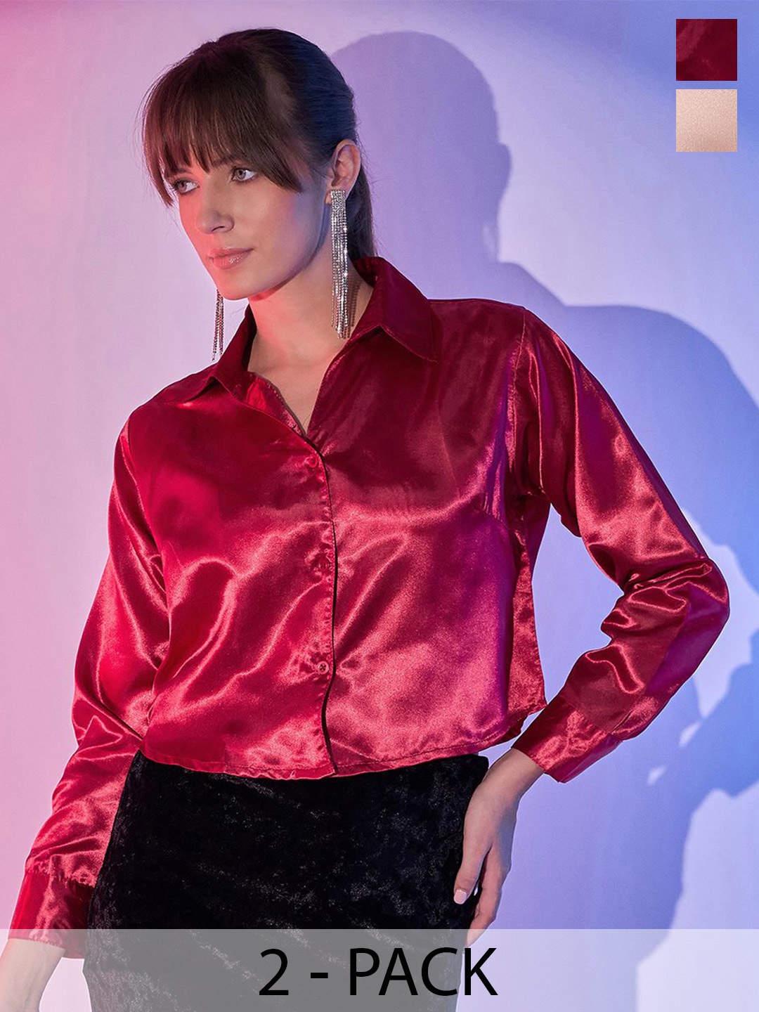 

DIMPY GARMENTS Women Comfort Boxy Opaque Formal Shirt, Red