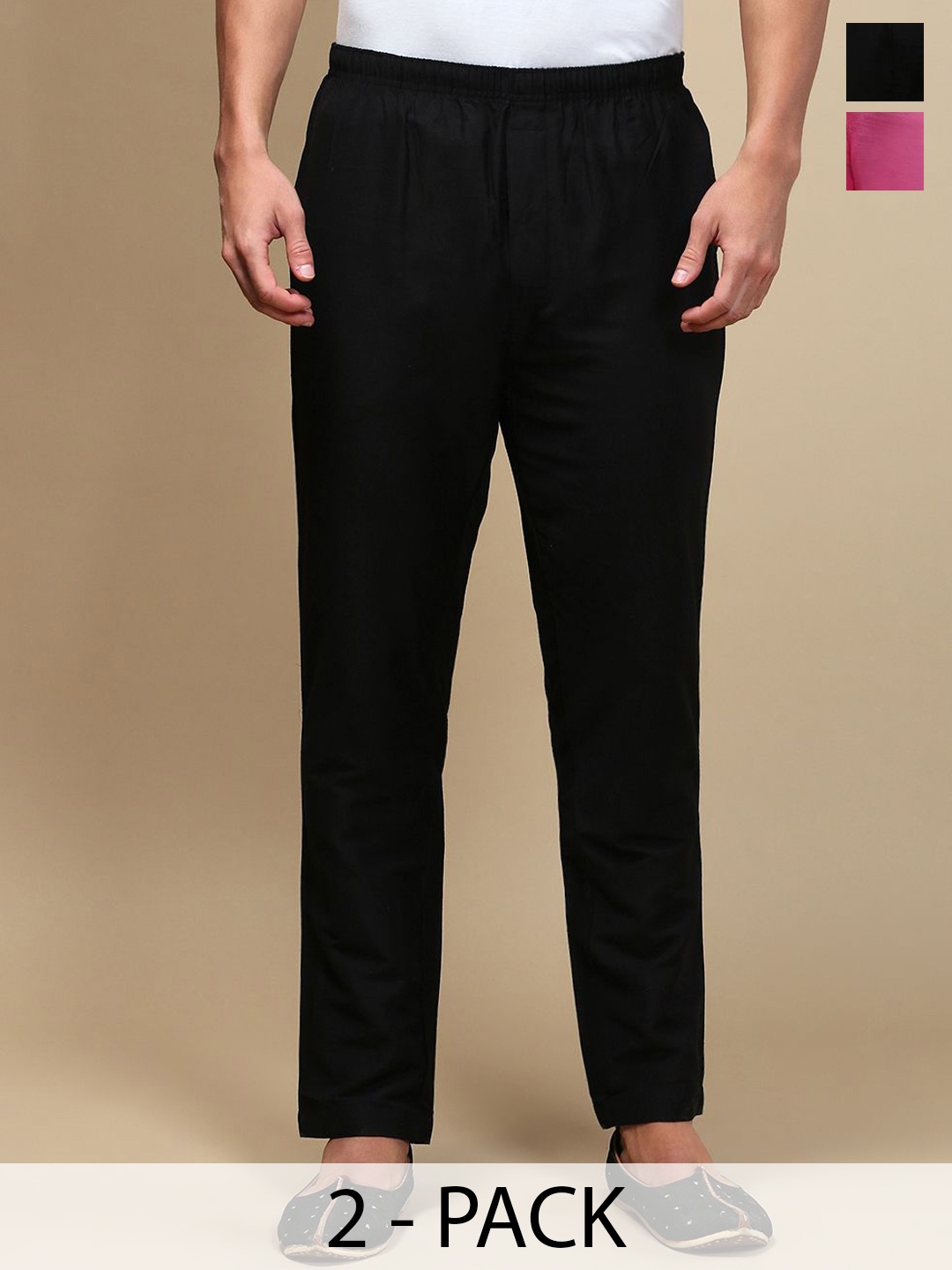 

WHITE HEART Pack Of 2 Mid Rise Pyjamas, Black