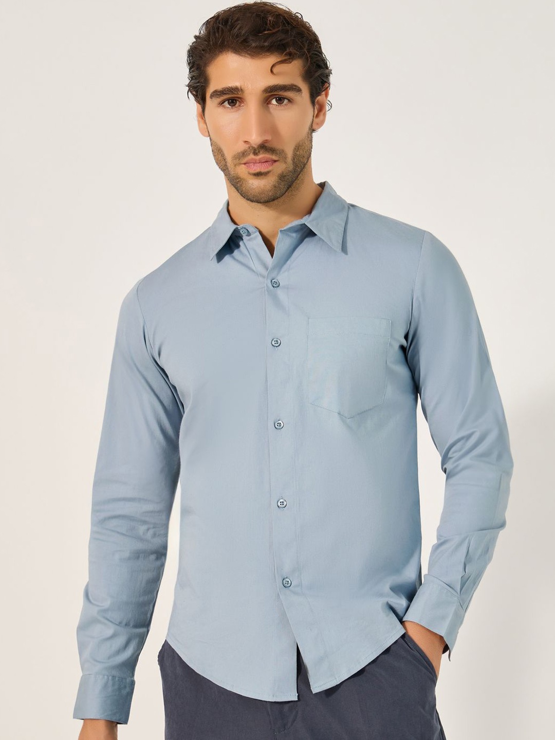 

Styli Men Slim Fit Shirt With Pocket, Blue