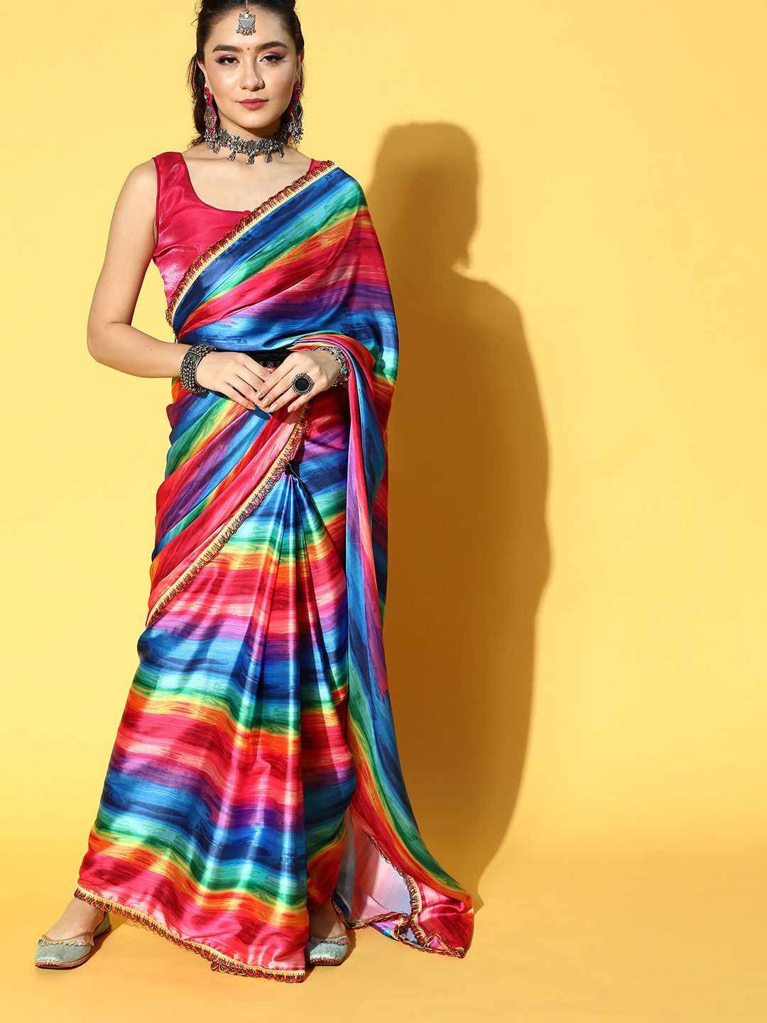 

DIVASTRI Tie and Dye Satin Saree, Blue