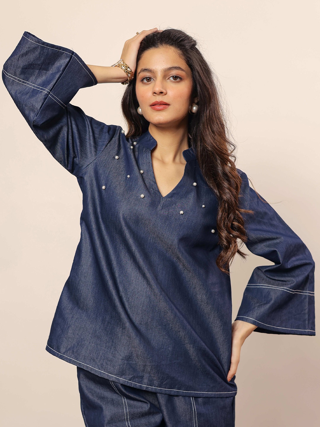 

KAORI BY SHREYA AGARWAL Women Standard Slim Fit Opaque Casual Shirt, Navy blue