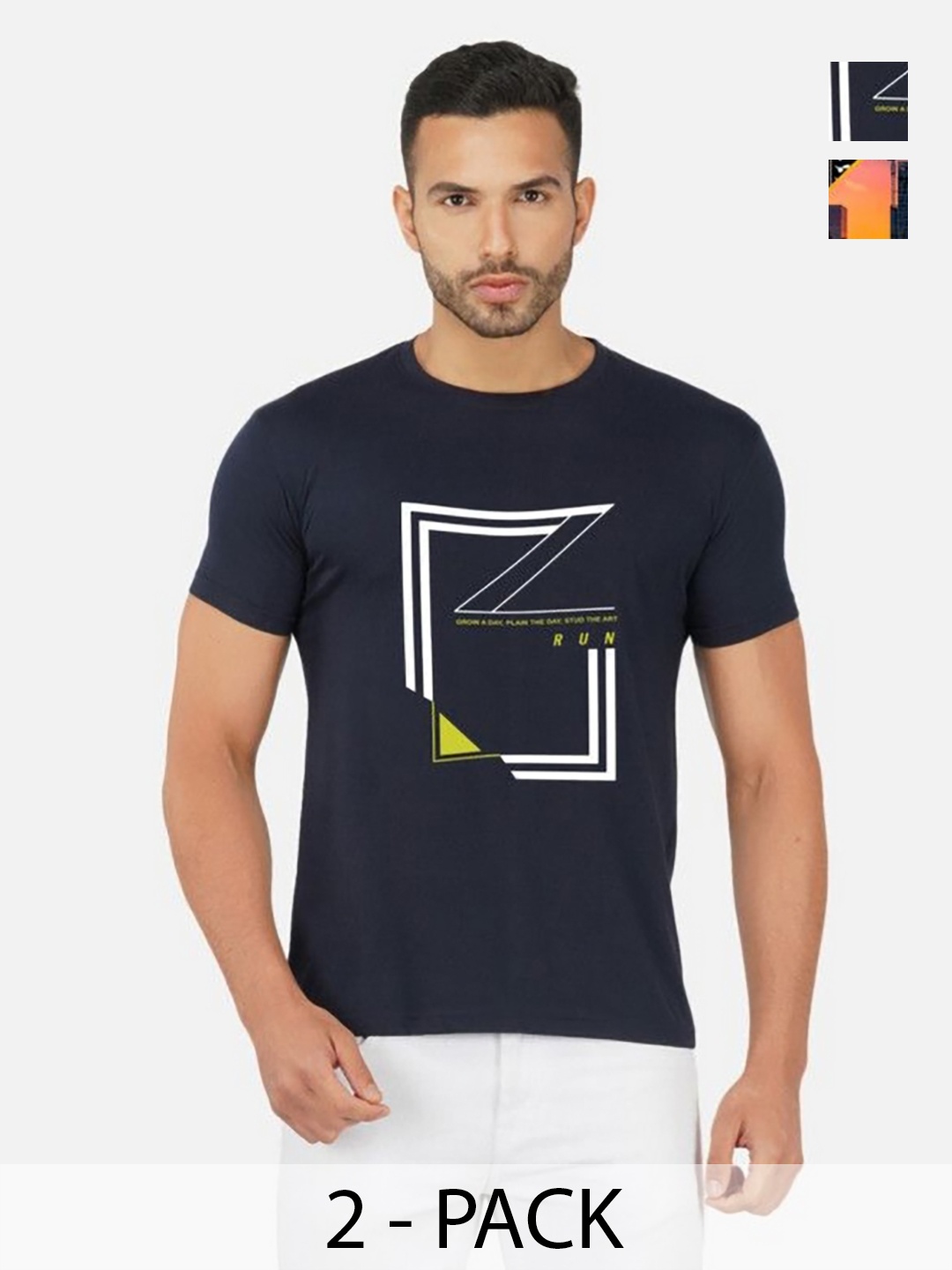 

GLOBAL NOMAD Men 2 Printed Bio Finish Pockets T-shirt, Navy blue