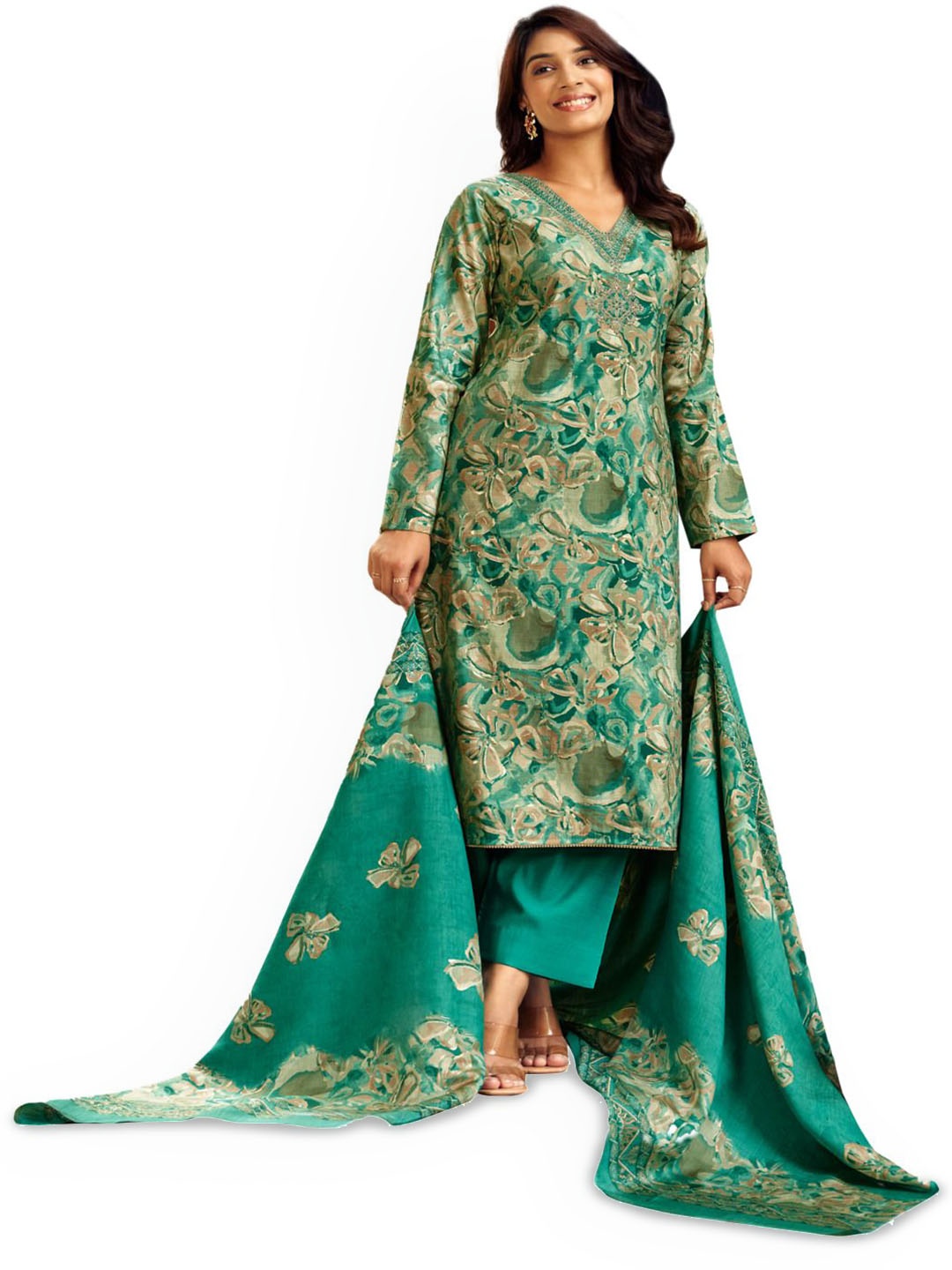 

DRAVINAM Trends Embroidered Unstitched Dress Material, Green