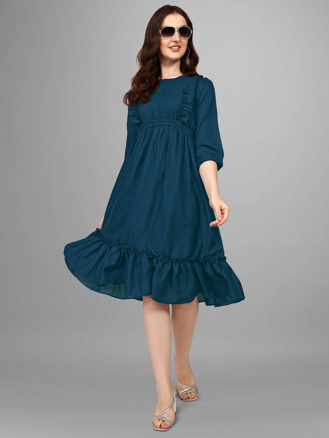 

Raiyani Fashion Applique Crepe Fit & Flare Midi Dress, Blue