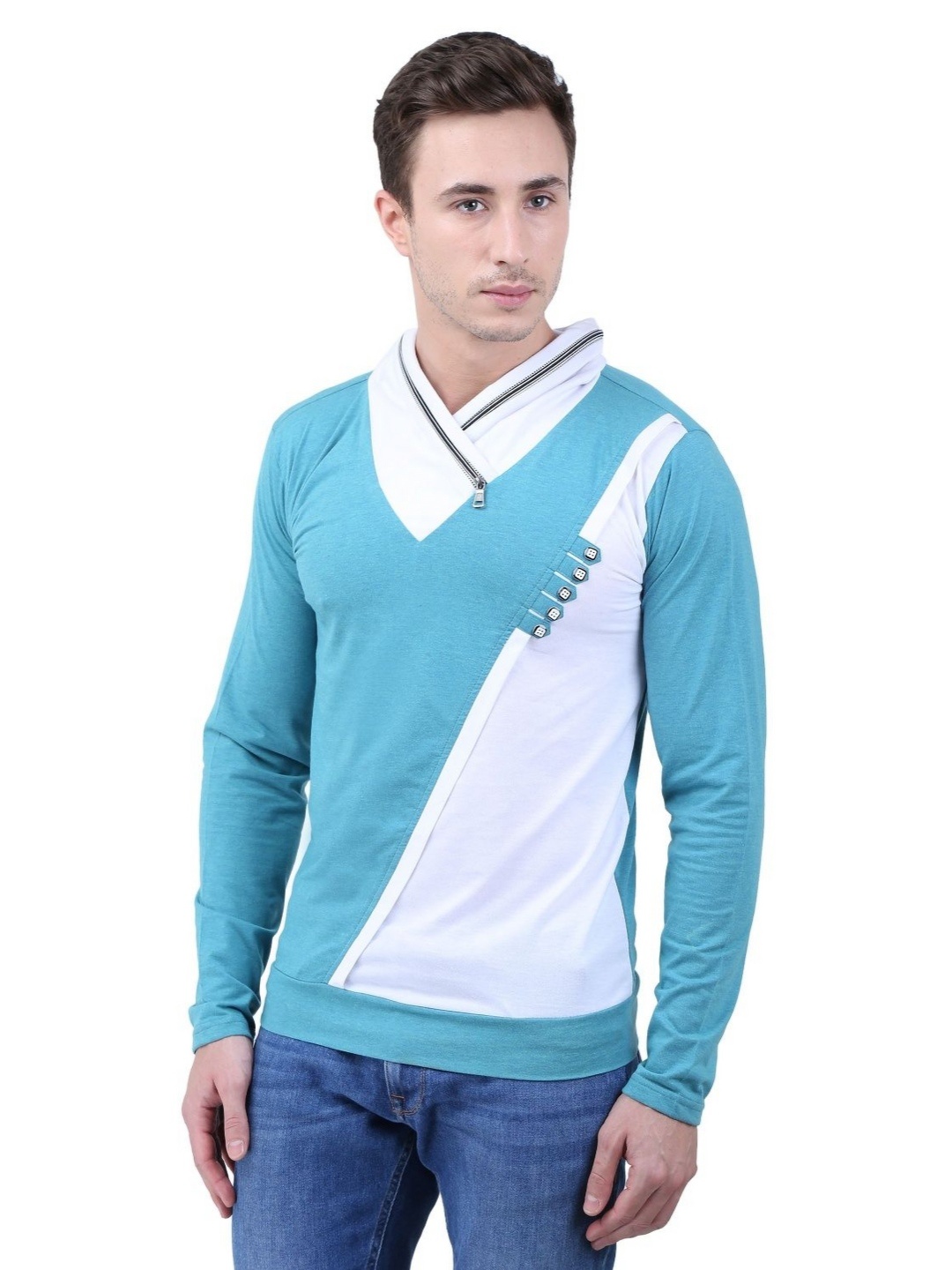 

Black Collection Men Colourblocked V-Neck Applique T-shirt, Green