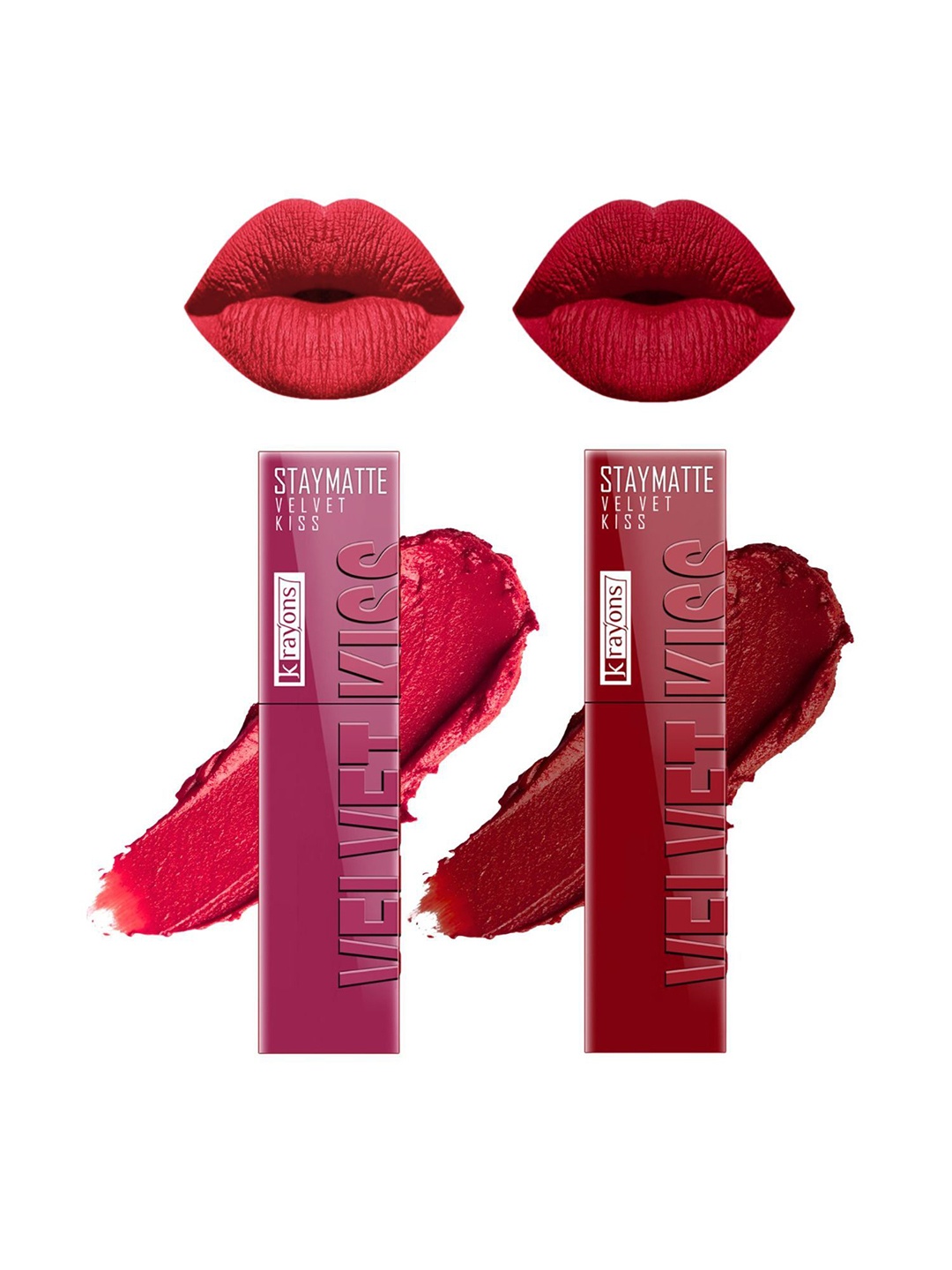 

krayons Set Of 2 Velvet Kiss Non Transfer Liquid Matte Lipstick - 3.5 ml Each, Pink