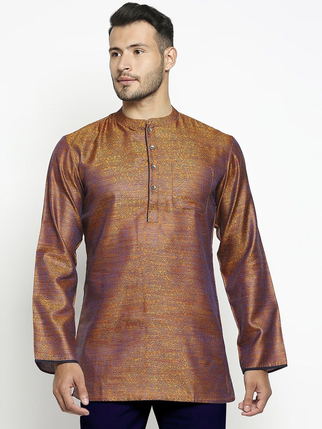 

Arch element Men Flared Sleeves Thread Work Kaftan Kurta, Brown