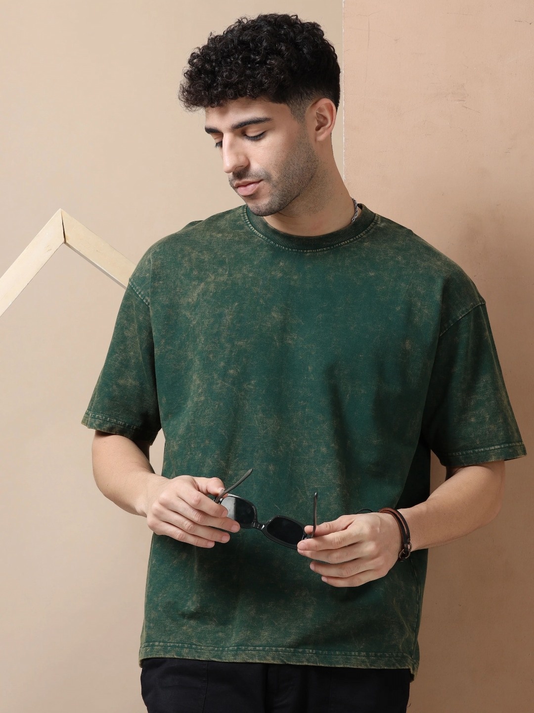 

Dogman Men Dyed Drop-Shoulder Sleeves Bio Finish T-shirt, Green