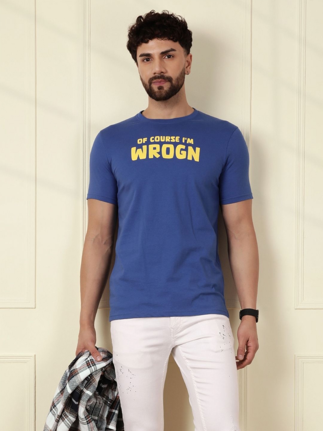 

WROGN Men Printed Applique Slim Fit T-shirt, Blue